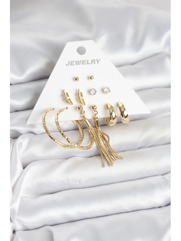 Kadın Küpe Gold Renk Pirinç 6 Çift Seti&hellip;