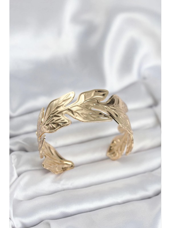 Kadın Bileklik Gold Renk Pirinç Levha Yaprak&hellip;