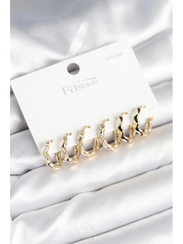 Gümüş Kadın Küpe Gold Renk Pirinç Zikzak 925 Ayar&hellip;