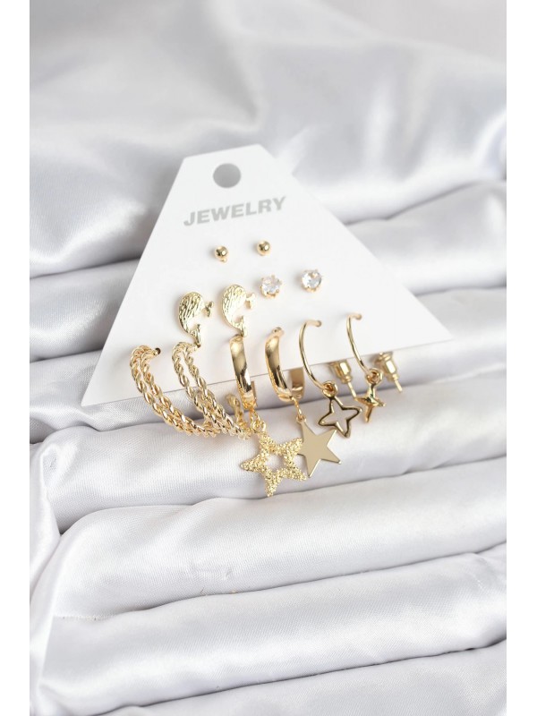 Kadın Küpe Gold Renk Yıldızlı Set 6 Çift Seti&hellip;