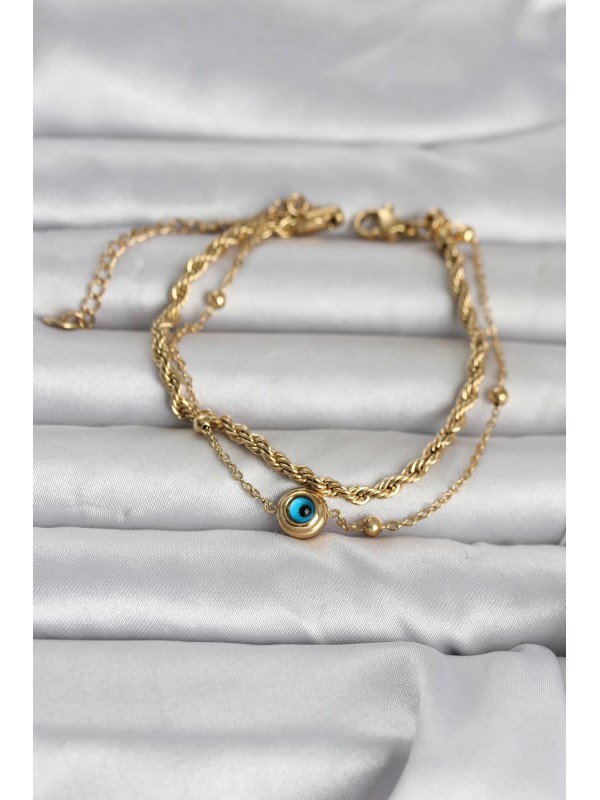 Çelik Kadın Bileklik Burgu Zincir Nazarlı 316L Gold&hellip;