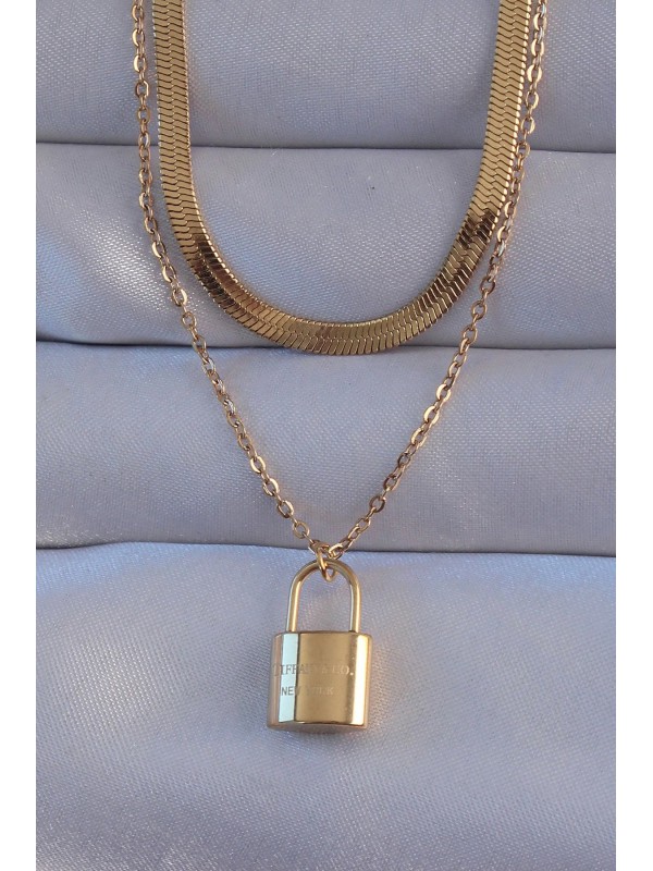 Çelik Kolye Zincir 316L Gold Renk Çift Kilit… Çelik Kolye Zincir 316L Gold Renk Çift Kilit…