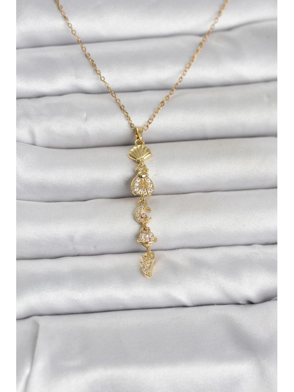 Çelik Kadın Kolye Taşlı 316L Gold Renk Deniz Temalı Y&hellip;