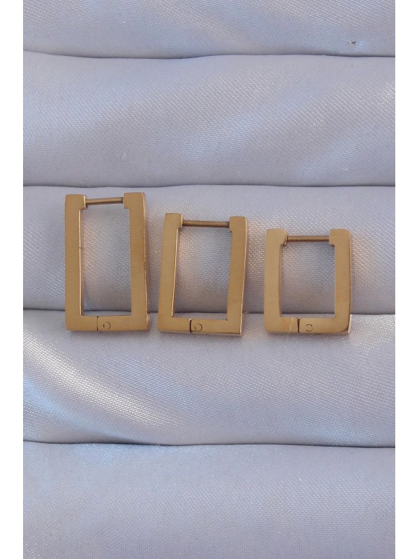Çelik Küpe 316L Gold Renk Dikdörtgen Seti&hellip;