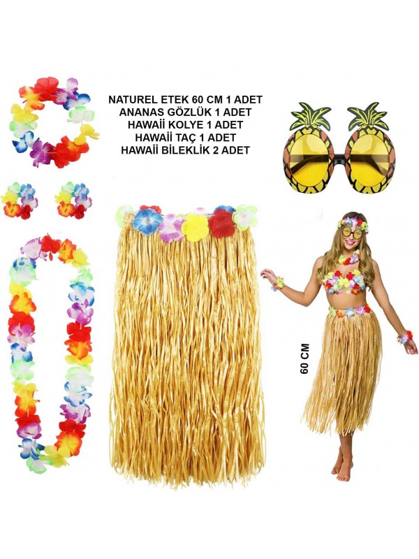 Gözlük Hawaii Parti Kostüm Seti - 60 Hasır Etek&hellip;