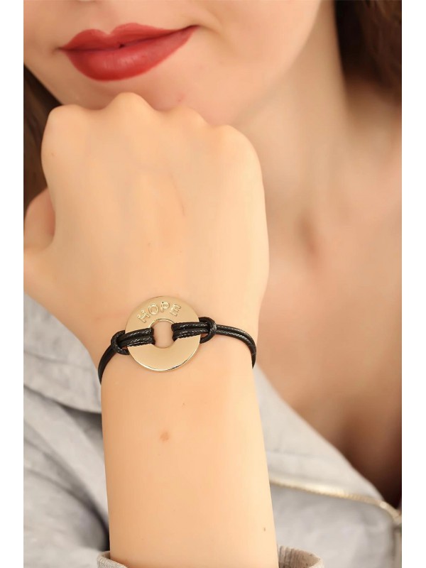 Bileklik HOPE Umutlu Siyah Deri İpli Unisex Mood&hellip;