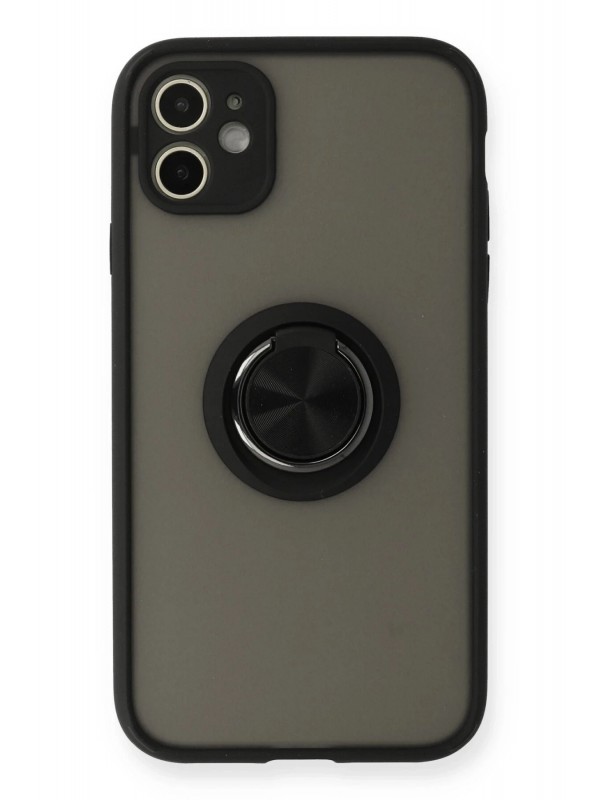 Yüzüklü İPhone 11 Kılıf Montreal Silikon Kapak - Siyah&hellip;