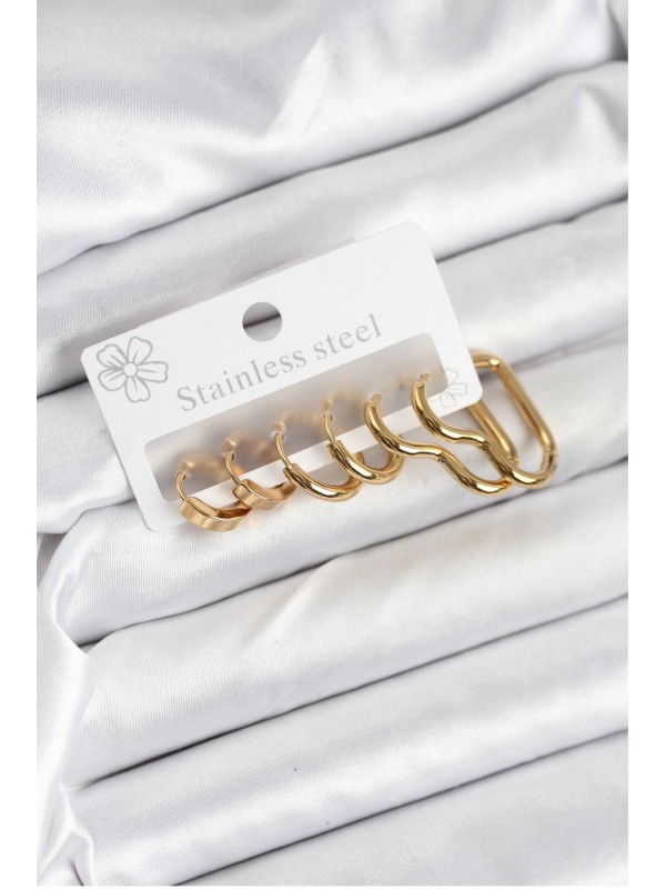 Çelik Kadın Küpe 316L Gold Renk Seti&hellip;