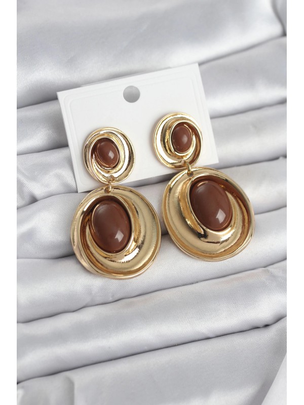 Kadın Küpe Vintage Kahverengi Sallantılı Damla Gold&hellip;