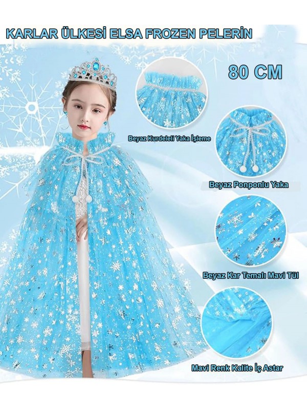 Karlar Ülkesi Elsa Frozen Mavi Pelerin 80 Kar Desenli&hellip;