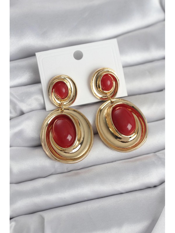 Kadın Küpe Vintage Kırmızı Sallantılı Damla Gold Renk&hellip;