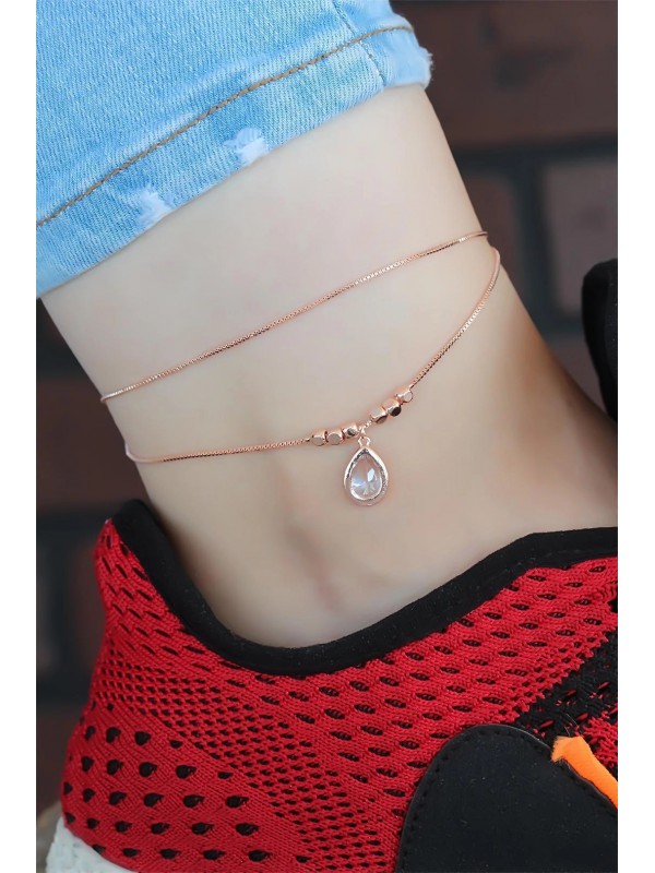 Taşlı Kristal Rose Renk Çift Zincirli Hal&hellip;
