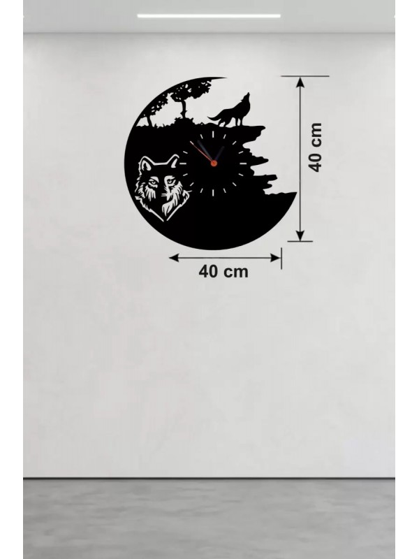 Kurt Temalı Lazer Kesim Ahşap Duvar Saati - 40x40&hellip;