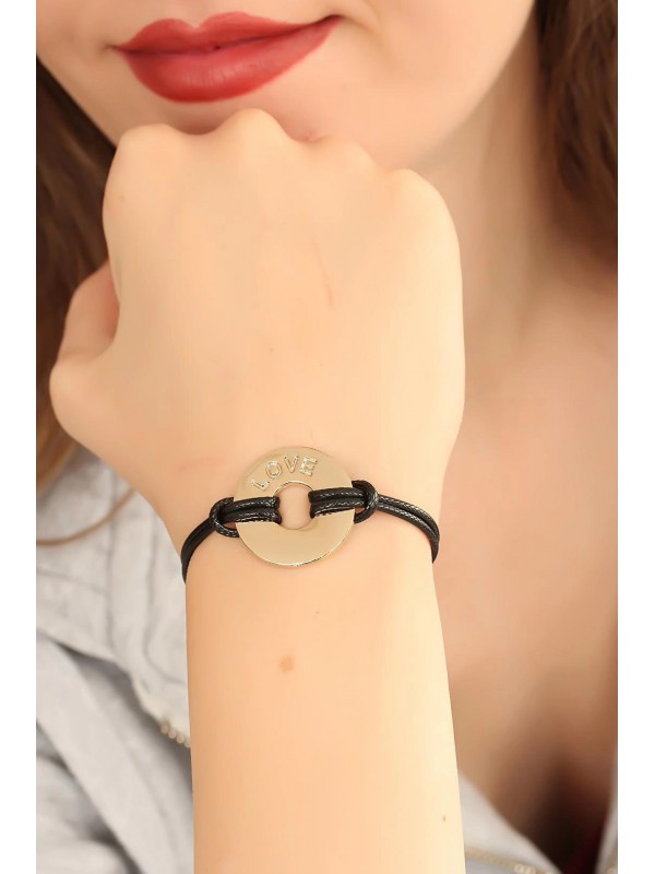 Bileklik LOVE Aşık Siyah Deri İpli Unisex Mood&hellip;