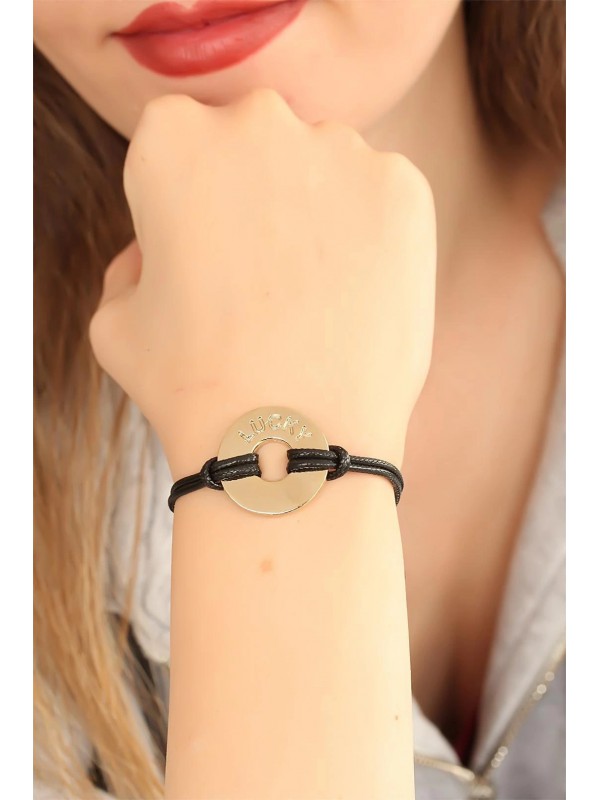 Bileklik LUCKY Şanslı Siyah Deri İpli Unisex Mood&hellip;