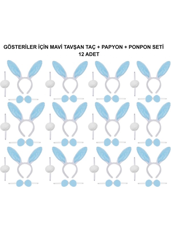 Mavi Tavşan Kostüm Seti Taç Papyon Ponpon 12 Li Paket… Mavi Tavşan Kostüm Seti Taç Papyon Ponpon 12 Li Paket…