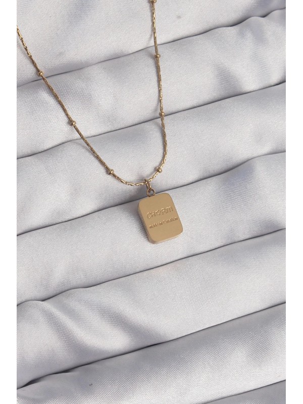 Çelik Kolye 316L Gold Renk Kare Charm&hellip;