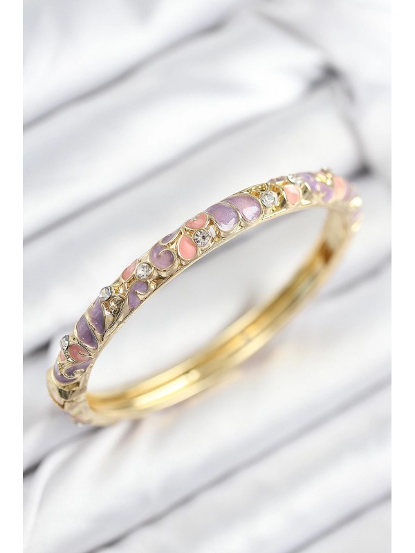 Kadın Taşlı Mineli Pirinç Zirkon Pembe Mor Çiçek&hellip;