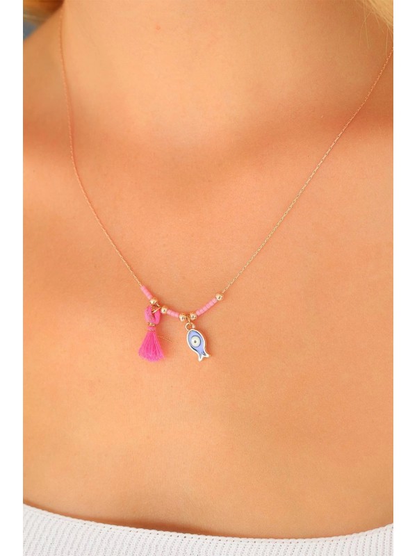 Kolye Taşlı Nazar Boncuklu Pembe Renk Rose Bayan… Kolye Taşlı Nazar Boncuklu Pembe Renk Rose Bayan…