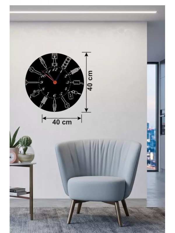 Otomobil Parçaları Tasarım Ahşap Duvar Saati - 40x40&hellip;