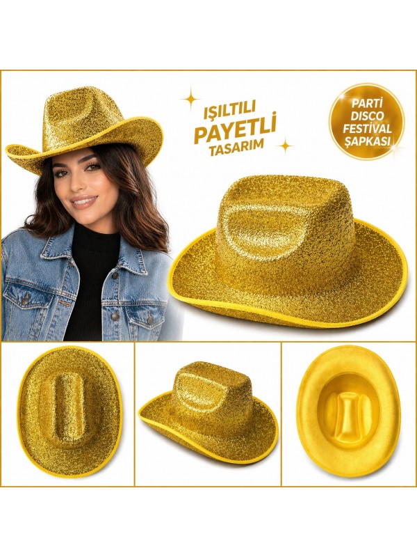 Altın Kadın Erkek Parlak Gold Kovboy Şapka Parti Disco&hellip;