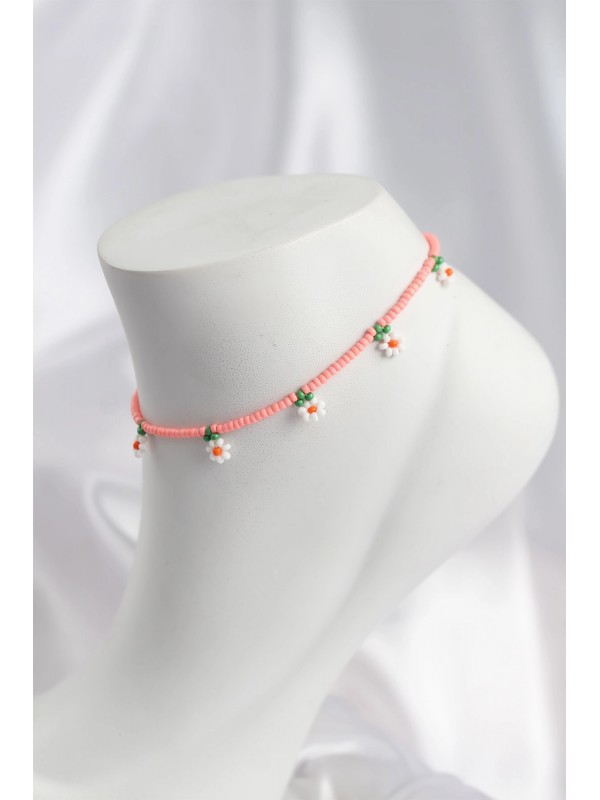 Pembe Renk Boncuklu Papatya Motifli Halhal&hellip;