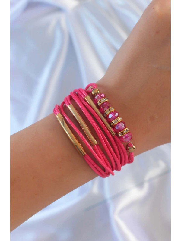 Bileklik Taşlı Pembe Renk Zirkon Metal Aksesuarlı İpli&hellip;