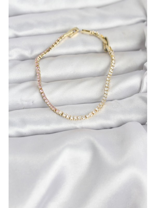 Kadın Bileklik Taşlı Pembe Ve Beyaz Zirkon Gold Renk&hellip;