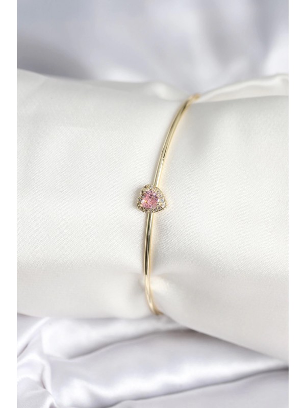 Kadın Bileklik Taşlı Kalp Pembe Zirkon Gold Renk&hellip;