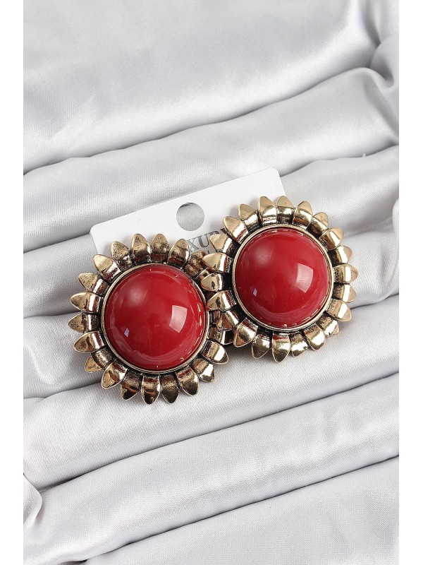 Kadın Küpe Vintage Pirinç Bordo Gold Renk&hellip;