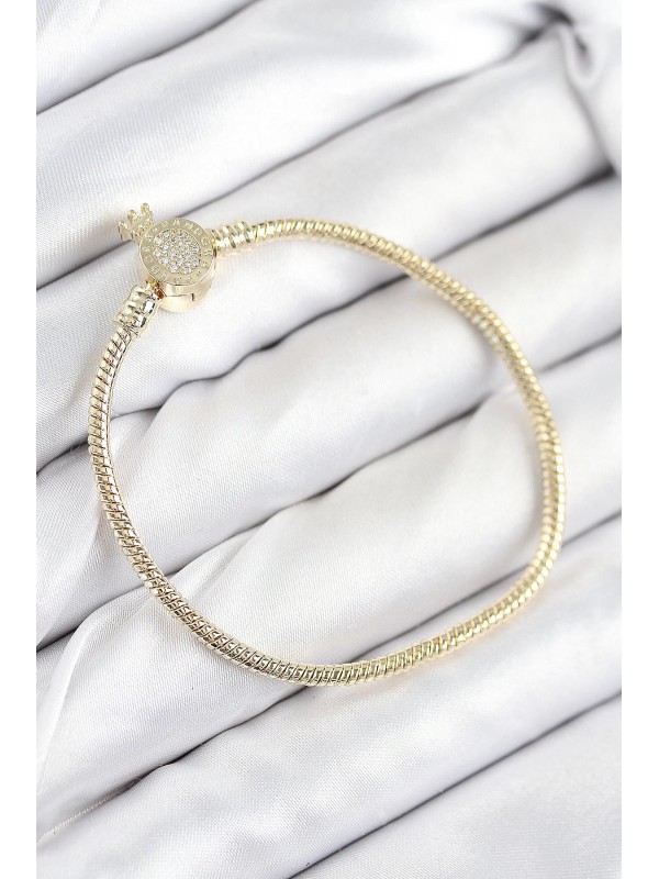 Kadın Bileklik Taşlı Pirinç Charm Zirkon Taç Gold Renk&hellip;