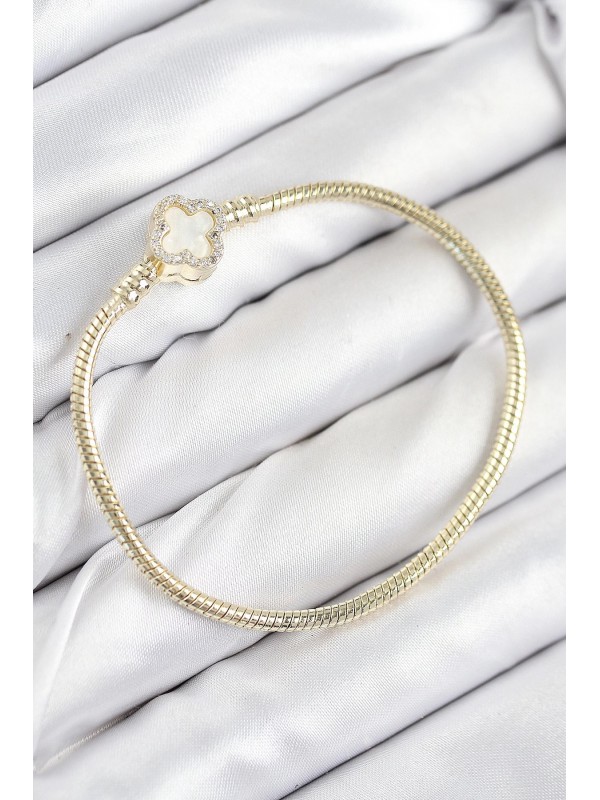 Kadın Bileklik Taşlı Pirinç Charm Zirkon Yonca Gold&hellip;
