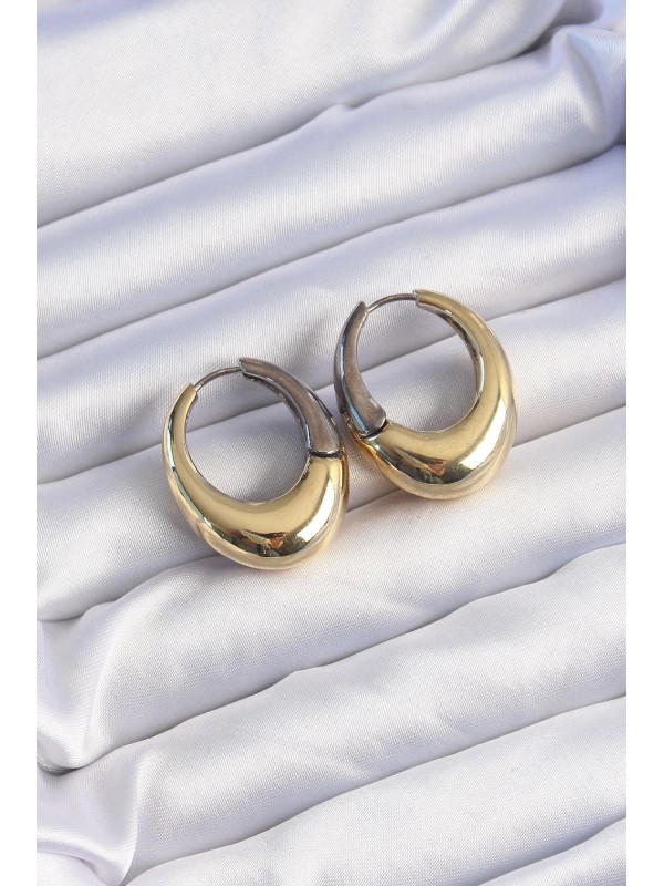 Gümüş Küpe Pirinç Gold Renkli Oval Bombeli&hellip;