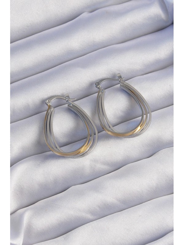 Gümüş Küpe Pirinç Gold Renkli Oval Çoklu Görünümlü&hellip;