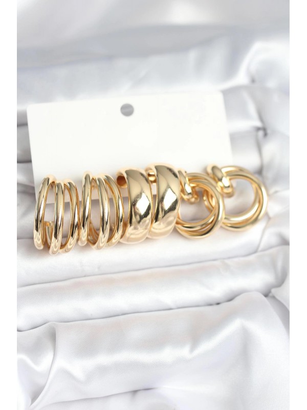 Kadın Küpe Vintage Pirinç Gold Renk 3 Çift Seti&hellip;