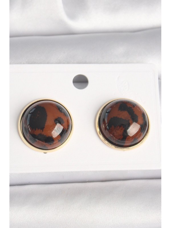 Kadın Küpe Pirinç Gold Renk 3D Daire Leopar&hellip;