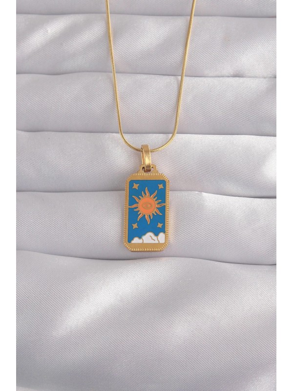 Çelik Kolye 316L Gold Renk Mavi Mineli Güneş Tarot… Çelik Kolye 316L Gold Renk Mavi Mineli Güneş Tarot…