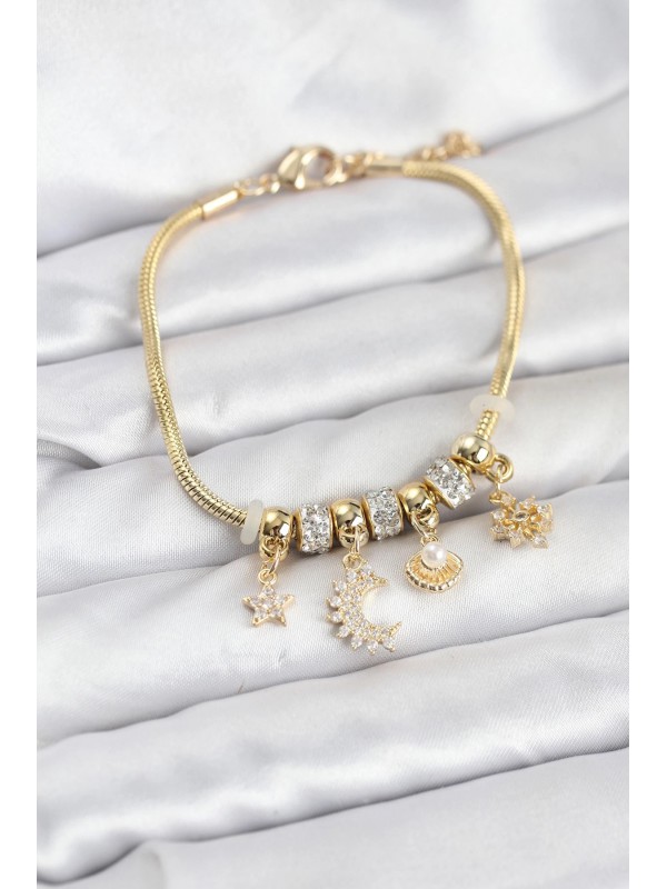 Kadın Bileklik Pirinç Gold Renk Ay Charm Charmlı&hellip;