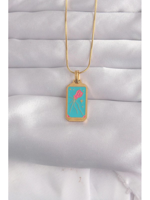 Çelik Kolye 316L Gold Renk Mavi Mineli Tarot&hellip;