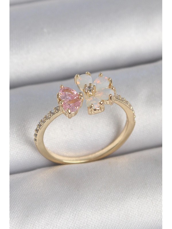 Kadın Yüzük Taşlı Pirinç Gold Renk Beyaz Mineli Pembe&hellip;