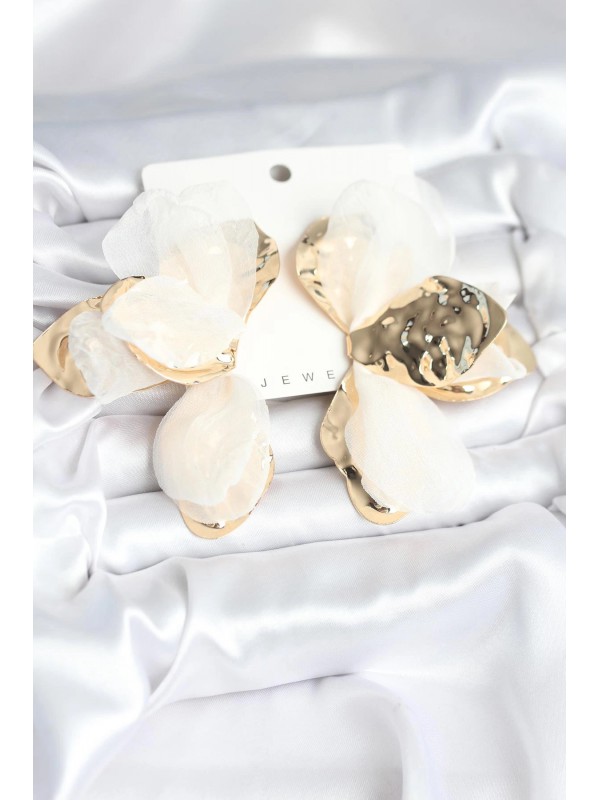 Kadın Küpe Pirinç Gold Renk Beyaz Tüllü Lotus&hellip;