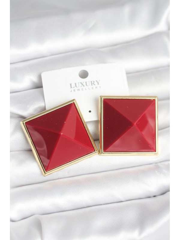 Kadın Küpe Pirinç Gold Renk Bordo Piramit… Kadın Küpe Pirinç Gold Renk Bordo Piramit…