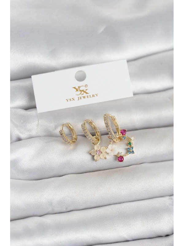 Kadın Küpe Pirinç Gold Renk Çiçek 3 Lü… Kadın Küpe Pirinç Gold Renk Çiçek 3 Lü…