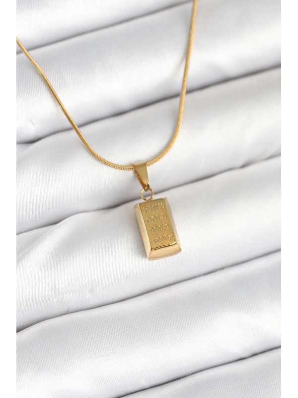 Çelik Altın Kolye 316L Gold Renk Mini Külçe&hellip;