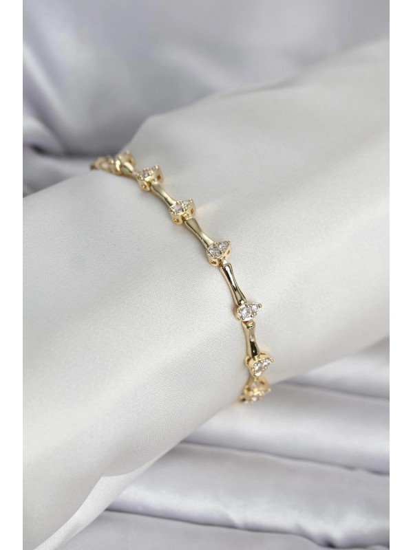 Kadın Bileklik Taşlı Pirinç Gold Renk Damla Zirkon&hellip;