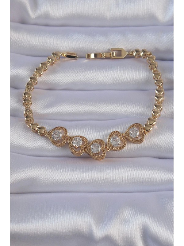 Bileklik Taşlı Kalp Pirinç Gold Renk İçi Zirkon Figürlü&hellip;