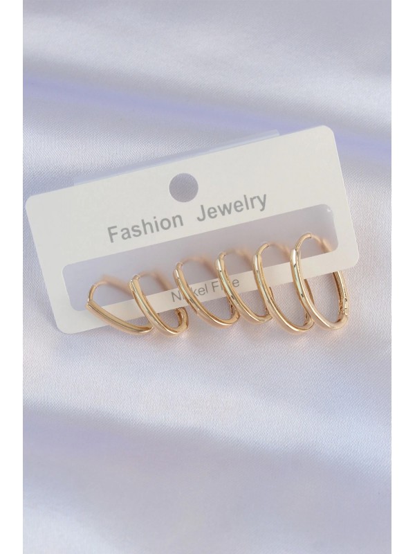 Küpe Pirinç Gold Renk İnce Oval Seti&hellip;