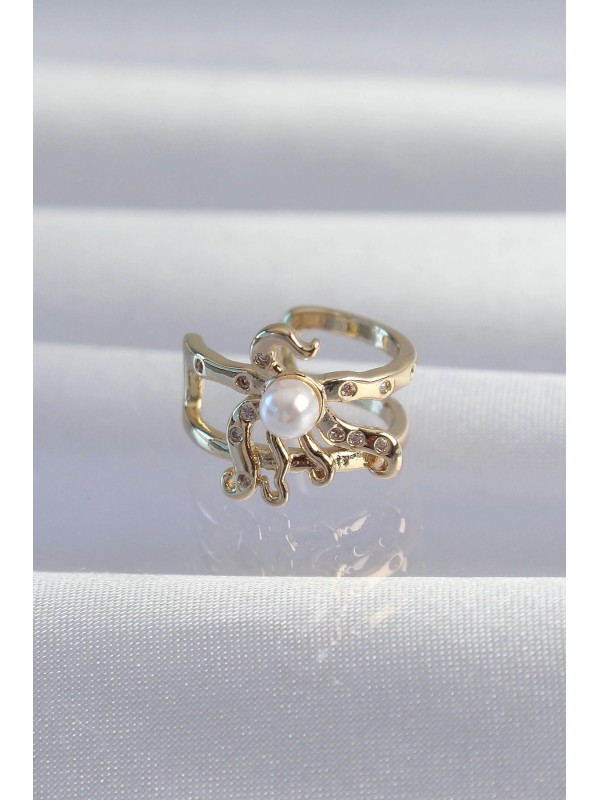 Küpe Pirinç Gold Renk İncili Ahtapot Earcuff&hellip;