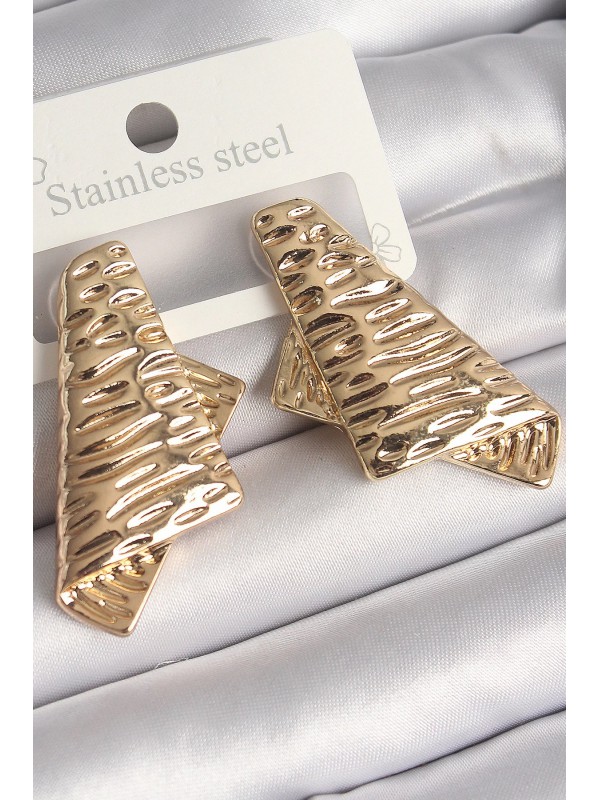 Kadın Küpe Pirinç Gold Renk İşleme Detaylı Katlanmış&hellip;