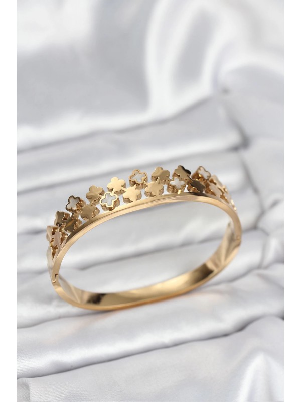 Çelik Kadın Bileklik 316L Gold Renk Minimal Yoncalı&hellip;